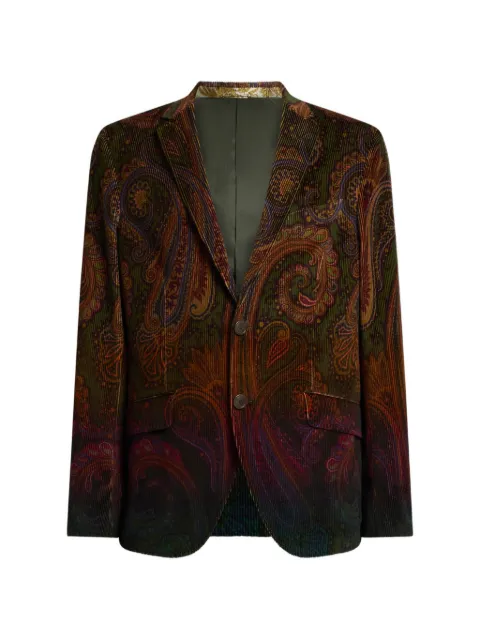 ETRO single-breasted cotton corduroy jacket with placed degradé Paisley print Green MRCA000699SPE11