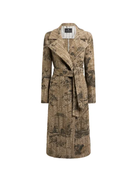 ETRO bouclé wrap coat with flower and animal motif Neutrals WRAA003599SAB13