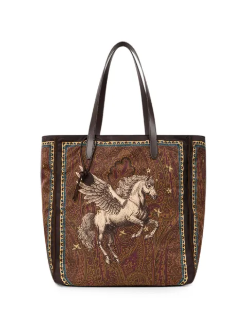 ETRO nylon tote bag with Pegaso print and Arnica motif Brown MP1D0019AK1AC
