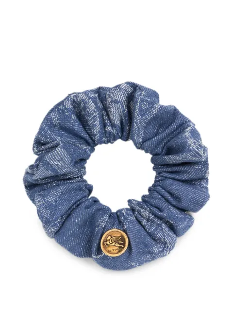 ETRO cotton and linen jacquard denim scrunchie with leafy motif Blue WF6D0005AD119