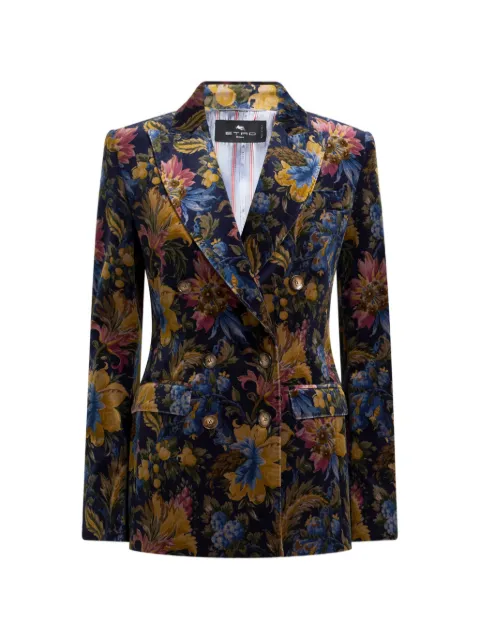 ETRO double-breasted cotton velvet jacket with floral overprint Blue WRCA001099SAE1C