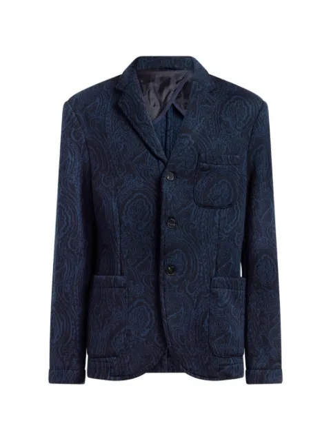 ETRO single-breasted wool-blend jacquard jacket with arnica-motif Blue MRKH0006AQ12Y
