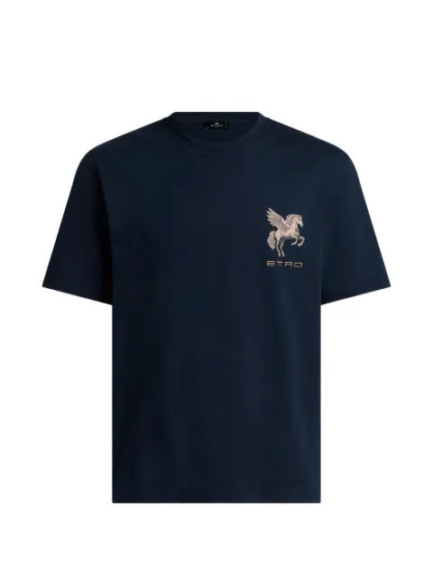 ETRO cotton-jersey T-shirt with Pegaso-embroidery Blue MRMA0002AR12H