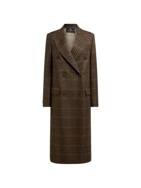 ETRO double-breasted wool coat with Prince of Wales motif Brown WRAA003299TQ218