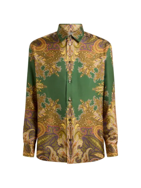 ETRO silk twill shirt with placed Paisley pochette print Green MRIC007199SP112