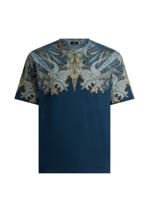 ETRO cotton-jersey T-shirt with placed Paisley pochette print Blue MRMA0002AK147