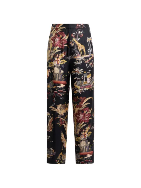 ETRO silk pyjama-style trousers with flower and animal motif Black MREA000699SA11G