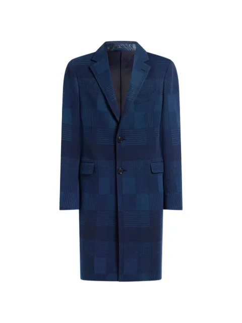 ETRO cotton and wool jacquard coat with check motif Blue MRAA000599JJB11
