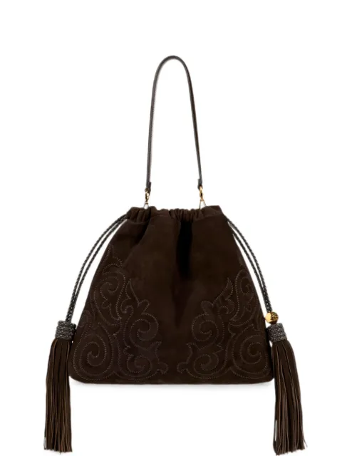 ETRO medium suede Kalispera bag with patch and tassels Brown WP1B0039AE11M