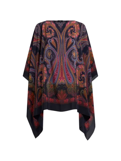 ETRO silk poncho top with Paisley degradé motif Blue WRJA0027AK19D