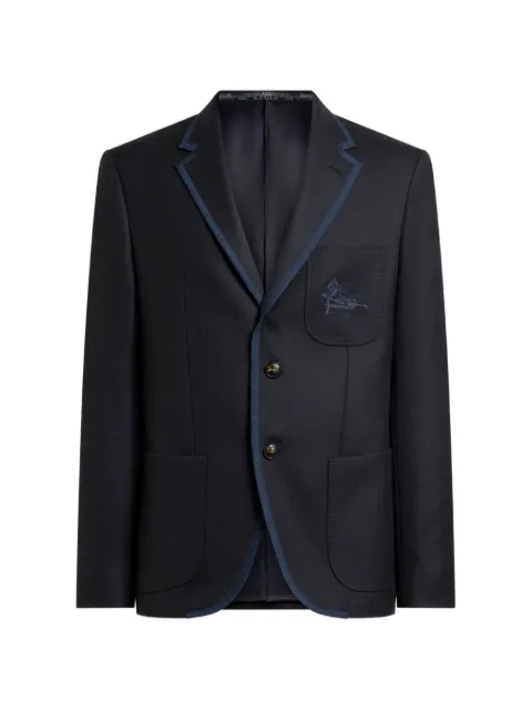 ETRO single-breasted wool jacket with Pegaso logo Blue MRCA008299TU215