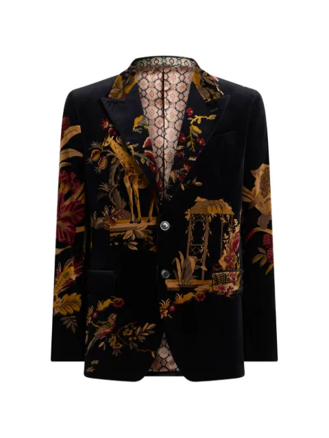 ETRO single-breasted cotton velvet jacket with placed flower and animal print Black MRCA005999SPE12
