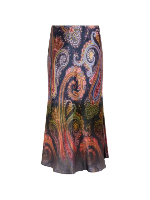 ETRO envers satin midi skirt with placed degradé Paisley print Blue WRFA020799SP41K