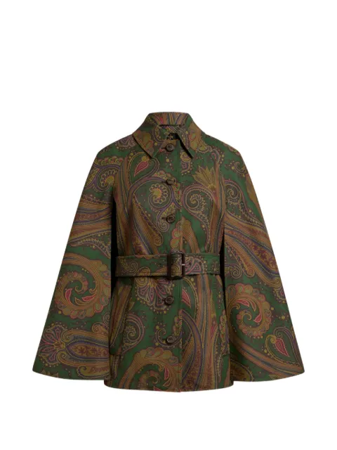 ETRO cotton gabardine trench coat-style cape with Paisley motif Green WRBD002499SAE1N