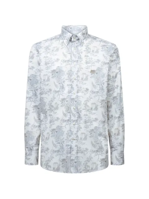 ETRO stretch cotton button-down shirt with flower and animal-motif White MRIB000499SAE13