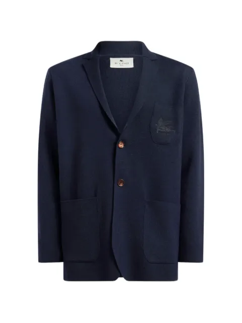ETRO single-breasted wool jacket embroidered-logo Blue MRKH0011AU12O