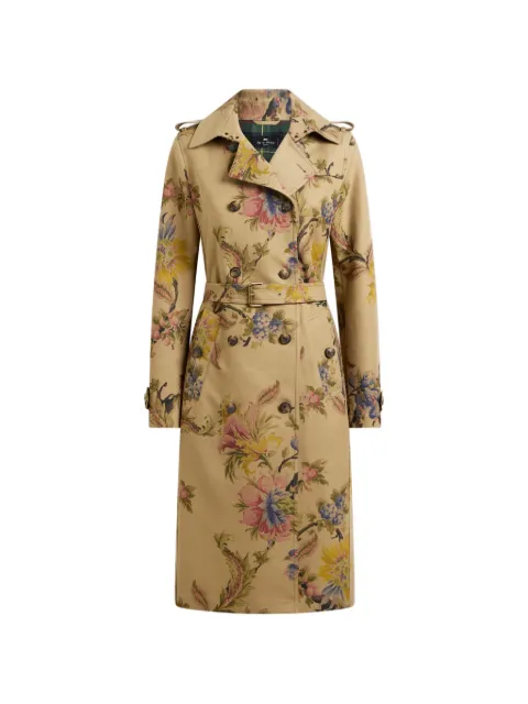 ETRO cotton gabardine trench coat with floral motif Neutrals WRBC002099SAE1O