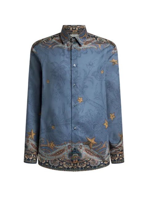 ETRO cotton muslin shirt with placed Pegaso print Blue MRIC007199SP51B