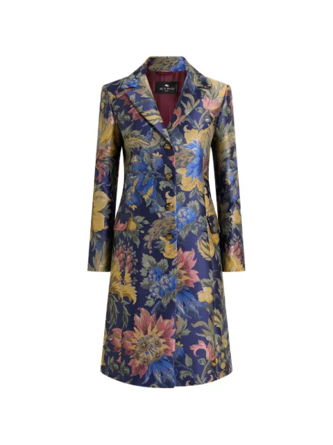 ETRO cotton-blend jacquard coat with floral motif Blue WRAA011799TJA15