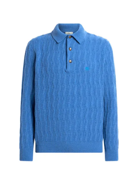 ETRO polo-style sweater in cashmere with wavy-motif Blue MRKF0028AU12P