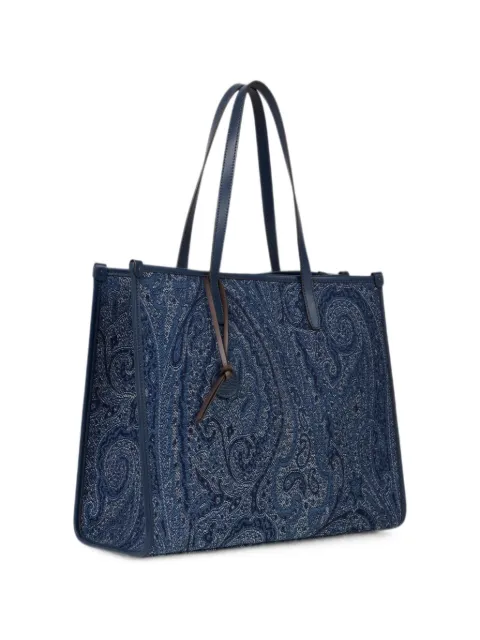ETRO large Love Trotter bag in jacquard denim with Paisley motif Blue WP1D0065AQ12Z