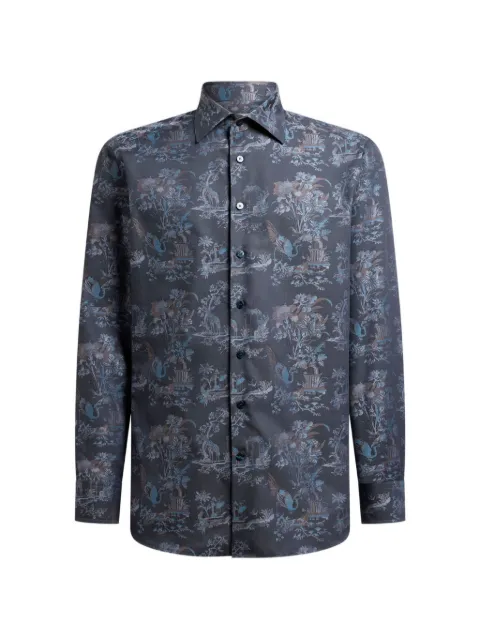 ETRO cotton jacquard shirt with flower animal-motif Blue MRIB002599TJ5F5