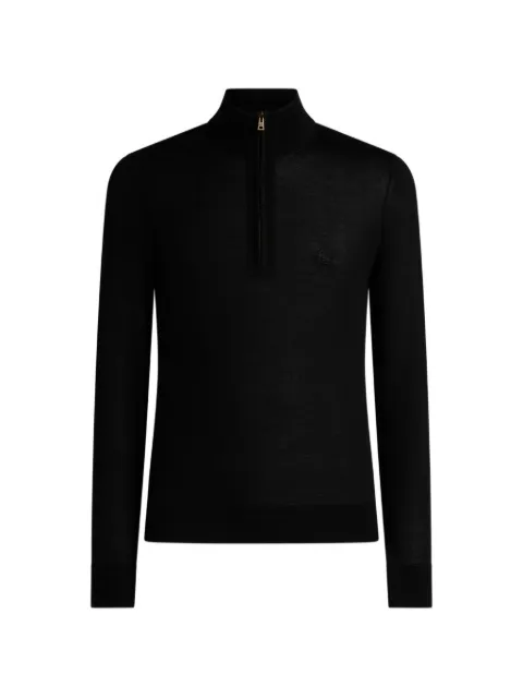 ETRO wool and silk sweater with zip and pegaso embroidery Black MRKF0120AU12Q