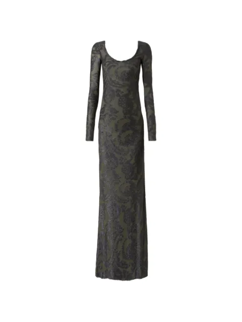 ETRO chenille jacquard long dress with Paisley foliage motif Green WRHA038199JJD16