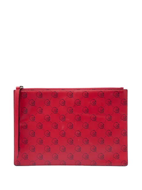 Gucci Pre-Owned 2000-2017 Calfskin Ghost Hamlet Skull Zip Pouch clutch bag Red MIT7RTY1W1GLZPOY
