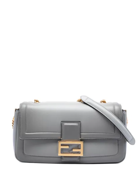 Fendi Pre-Owned 2010-2026 Leather Baguette Chain Midi shoulder bag Grey 756BLI66H0V303ZA