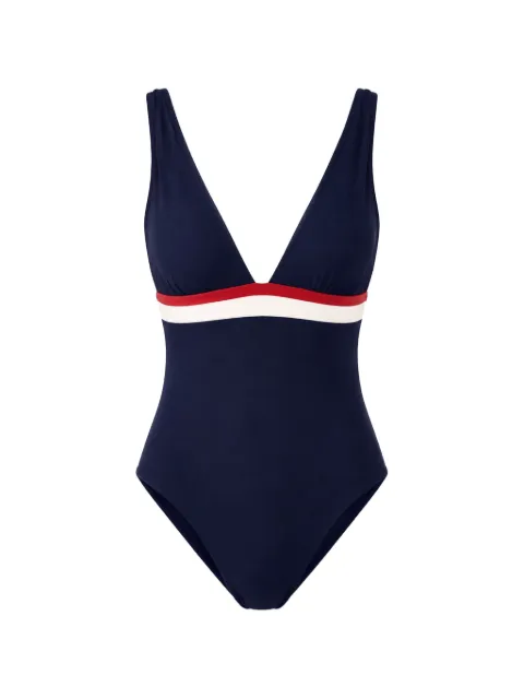 BANANA MOON striped-trim open-back swimsuit Blue ODALISBUNDLE