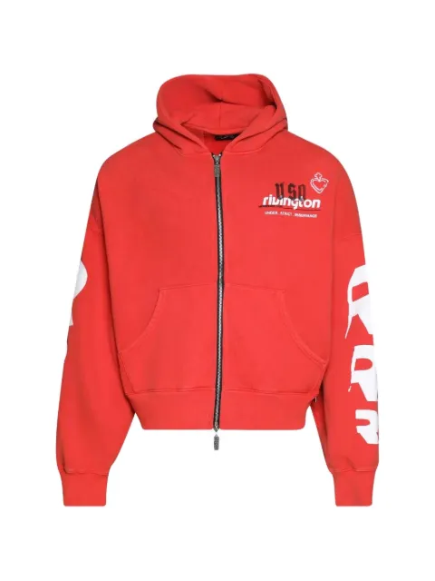 RRR123 logo-print zip-up hoodie Red MUSOZH60