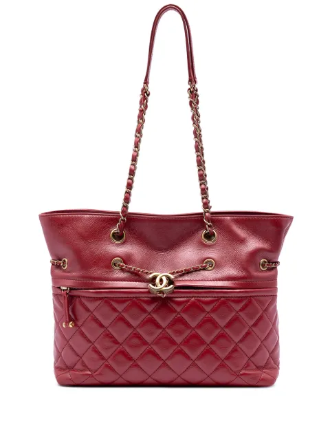 CHANEL Pre-Owned 2019 CC Quilted Calfskin Front Zip Drawstring Chain tote bag Red 4Y2106V9K1CWOIM3