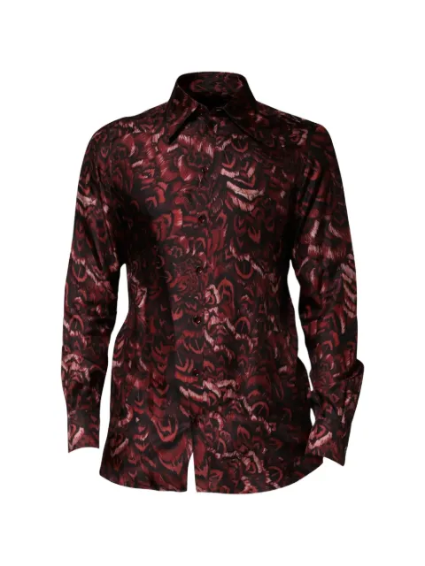 Dolce & Gabbana feather-print long-sleeved shirt Red 9154352316631