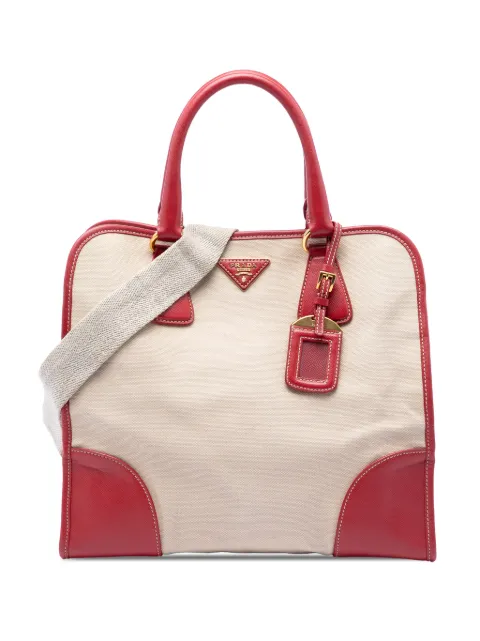 Prada Pre-Owned 2021-2026 Saffiano Trimmed Canvas Canapa Logo satchel Neutrals 3QKJNUSJQWTVU20U