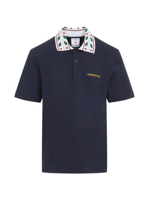 Casablanca Laurel embroidered-collar piqué polo shirt Blue MPF26JTP49902
