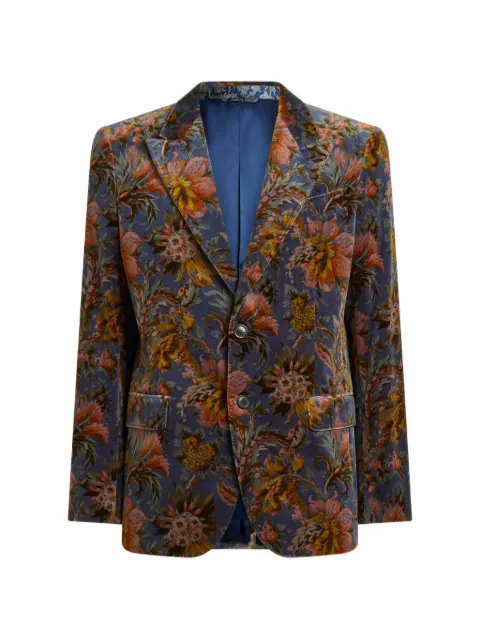 ETRO single-breasted jacket in stretch cotton velvet with floral motif Blue MRCA005999SAE11