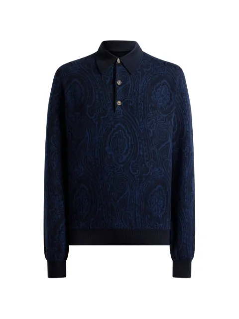 ETRO polo-style sweater in wool-blend jacquard with Arnica-motif Blue MRKF0028AQ12X
