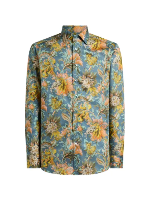 ETRO cotton satins shirt with floral motif Blue MRIB002599SA51L