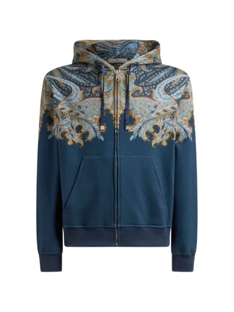 ETRO cotton-blend hooded sweatshirt with placed Paisley pochette print Blue MRMB0004AK14B