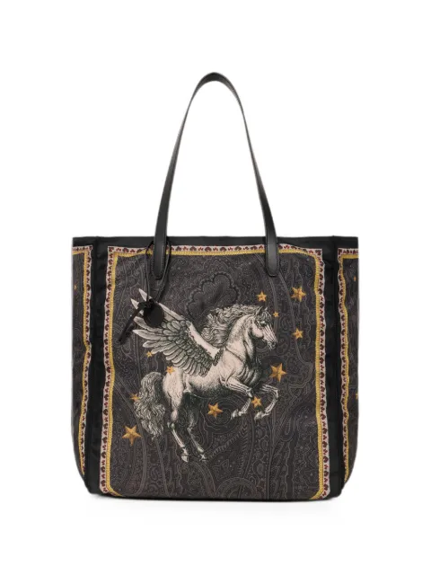 ETRO nylon tote bag with Pegaso print and Arnica motif Black MP1D0019AK1AC