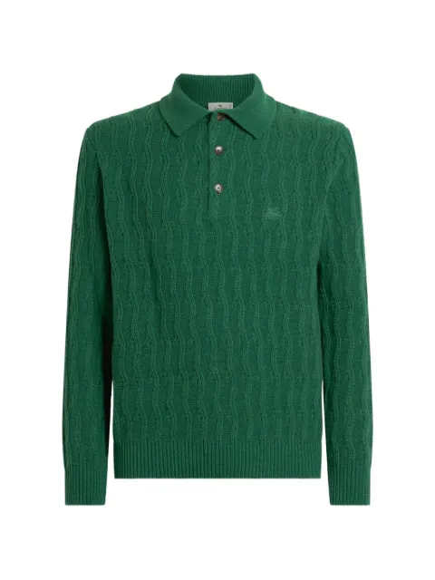 ETRO polo-style sweater in cashmere with wavy-motif Green MRKF0028AU12P