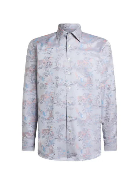 ETRO cotton jacquard shirt with flower and animal motif Blue MRIB002599TJ5F5
