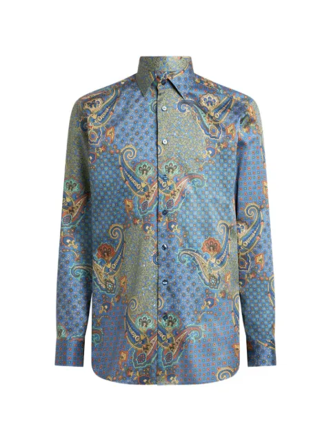 ETRO shirt in cotton satin with Paisley and tie motif Blue MRIB000199SA51N