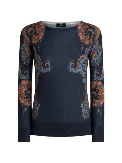 ETRO silk and cashmere sweater with placed paisley print Blue WRKE0424AK171
