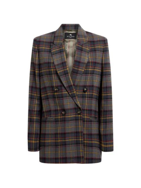 ETRO double-breasted stretch wool jacket with check motif Grey WRCA010899TQB92