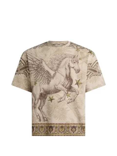 ETRO cotton-jersey T-shirt with placed Pegaso-print Neutrals MRMA0004AK13Y