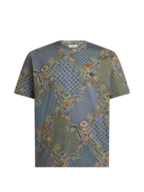 ETRO cotton-jersey T-shirt with Paisley and tie-motif Blue MRMA0002AK148