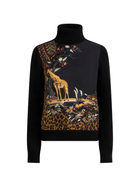 ETRO wool-blend turtleneck sweater with placed animal and Paisley print Black WRKE0157AV11O