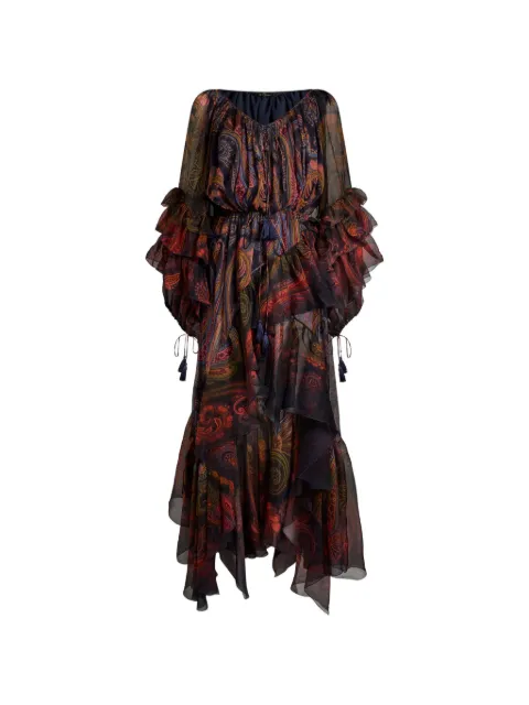ETRO silk midi dress with ruffles and placed Paisley print Blue WRHA064999SP11O